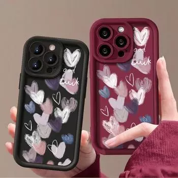 Однотонный мягкий чехол из ТПУ для iPhone 16 Pro 15 14 Plus 13 12 11 Pro Max Xs Xr 8 7, противоударный, фиолетовый, с узором в виде сердец любви, защитный чехол для объектива iPhone 16 чёрный