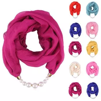 Однотонный мягкий креп-шифон ювелирные изделия ожерелье нагрудник жемчужное ожерелье кулон шарф One Size бежевый