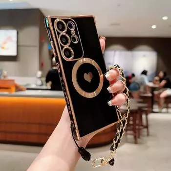 Однотонный мягкий магнитный чехол Love Heart TPU для Samsung Galaxy S25 Ultra S24 FE S23 Plus S22, ударопрочный тонкий чехол для телефона с беспроводной зарядкой Samsung S25 чёрный