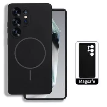Однотонный мягкий силиконовый противоударный матовый чехол для Samsung Galaxy S25 Ultra S24 Plus S23, защита объектива для Magsafe Slim Magnetic Phone Cover Samsung S25 чёрный
