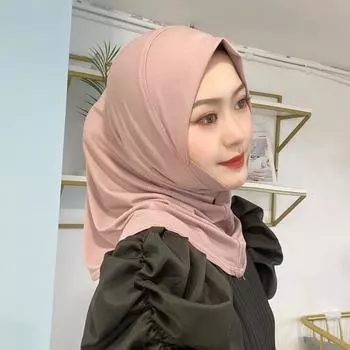 Однотонный мусульманский платок, головной убор, исламский нижний платок, удобные арабские головные уборы хиджаб для женщин розовый