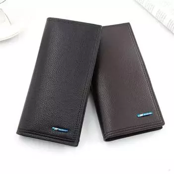 Однотонный мужской длинный кошелек из искусственной кожи на молнии с большой емкостью, мужской кожаный кошелек, сумка, многопозиционный кошелек для карт чёрный