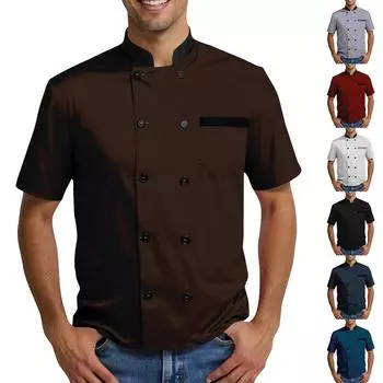 Однотонный мужской повседневный костюм шеф-повара с коротким рукавом L чёрный