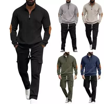 Однотонный мужской вельветовый повседневный свитер с воротником-стойкой и длинными рукавами, мужской костюм L армия зеленый