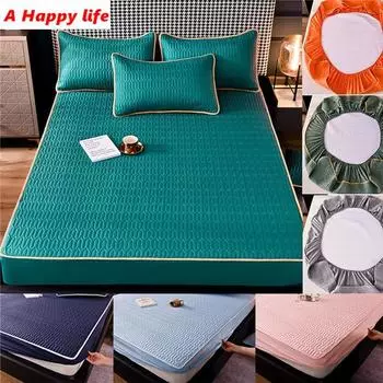 Однотонный наматрасник для кровати, утолщенный стеганый наматрасник, простыня, мягкий наматрасник с защитой от клещей, воздухопроницаемый коврик для кровати 90x200cm Only Sheet синий