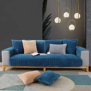 Однотонный нескользящий чехол для дивана Four Seasons, простой, зимний, утолщенный, мягкий, плюшевый, для дивана, полотенце для гостиной 70*70 бежевый