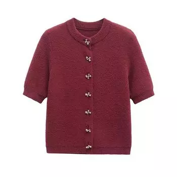 Однотонный однобортный вязаный кардиган женский элегантный с круглым вырезом и коротким рукавом женский джемпер весна-лето модный новый женский трикотаж S белый