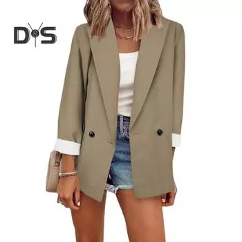 Однотонный офисный пиджак с длинными рукавами и большими карманами на одной пуговице, модный офисный костюм с лацканами, куртка, рабочая одежда XL хаки