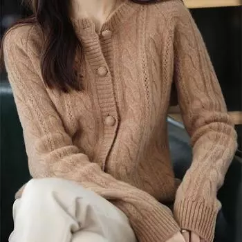 Однотонный осенний свитер-жакет для женщин, новый свободный и ленивый стиль одежды, ретро-вязаный кардиган для женщин One Size