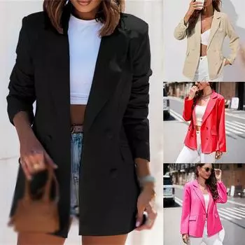 Однотонный отложной воротник женская одежда длинный рукав куртка новый маленький костюм S