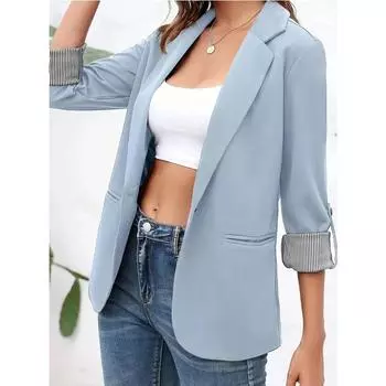 Однотонный пиджак с лацканами, элегантная офисная верхняя одежда с открытой передней частью, женская одежда S чёрный