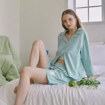 Однотонный пижамный комплект - мятно-голубой 90