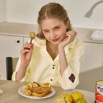 Однотонный пижамный комплект - светло-желтый 90