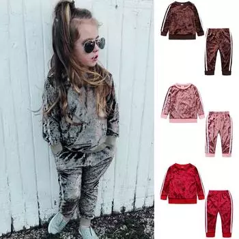 Однотонный плиссированный пуловер с длинными рукавами для маленьких девочек + комплект брюк 110 розовый