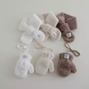 Однотонный плюшевый детский шарф, зимний теплый искусственный меховой шейный платок для младенцев, простые противохолодные детские шарфы для мальчиков и девочек, перчатки