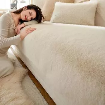 Однотонный плюшевый коврик для дивана в зимнем стиле, утолщенная противоскользящая подушка для сиденья, кожаный диван, специальная подушка для дивана, чехол для дивана, ткань 70x70cm