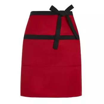 Однотонный поварской фартук из дакрона, бытовой фартук для уборки, современный короткий фартук до половины длины Red Black