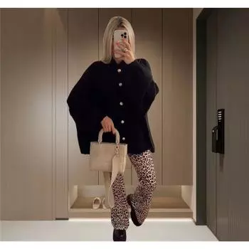 Однотонный повседневный кардиган на металлических пуговицах, кардиган-свитер с рукавами летучая мышь L чёрный