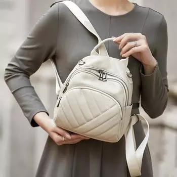 Однотонный, простой и высококачественный кожаный рюкзак для женщин, модный для поездок на работу, дорожный рюкзак из высококачественной кожи 22*7*25CM белый