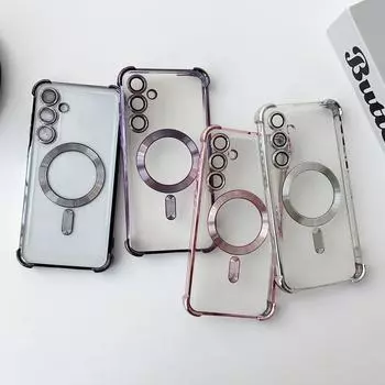 Однотонный прозрачный магнитный тонкий чехол для телефона Samsung S25 Ultra S24 FE S23 A16 A55 A06 A35 A15 A25 TPU мягкий противоударный чехол-бампер для Magsafe Samsung S25 розовый