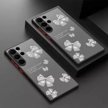 Однотонный прозрачный противоударный чехол с бантом для Samsung S25 Ultra S24 FE S23 S22 A16 A56 A36 A55 A26 A35 A15, защитный матовый чехол для телефона Samsung S25 чёрный