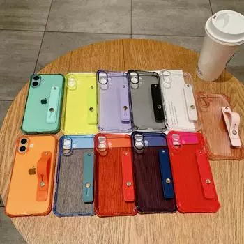 Однотонный прозрачный тонкий чехол для телефона Apple iPhone 16 Pro Max 15 Pro 14 13 12 11 TPU мягкий держатель-подставка для браслета противоударный прозрачный чехол-бампер iPhone 16 жёлтый