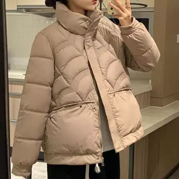 Однотонный пуховик для женщин, осенне-зимняя новая модная винтажная парка с длинным рукавом, повседневное пальто на молнии с воротником-стойкой M белый