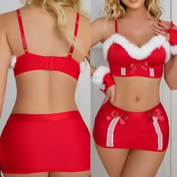 Однотонный рождественский костюм сексуальное нижнее белье обтягивающий плюш L