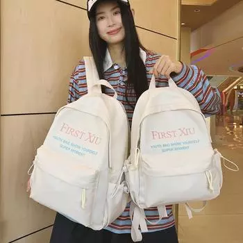 Однотонный рюкзак большой вместимости с буквенным принтом для школьников Small красный