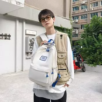 Однотонный рюкзак, мужской и женский портативный дорожный рюкзак, школьный ранец, большой вместимости, износостойкий, универсальный, модный и стильный. 30*13*43 чёрный