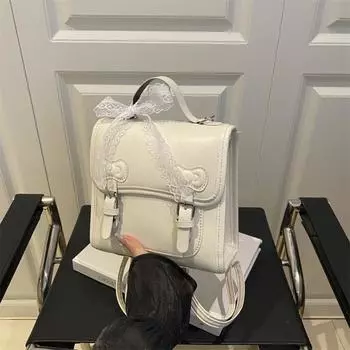 Однотонный рюкзак с бантом квадратный студенческий школьный рюкзак портативный рюкзак из ПУ для детей