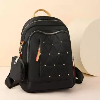 Однотонный рюкзак, женская нейлоновая сумка, школьная сумка с портмоне для монет темно-серого