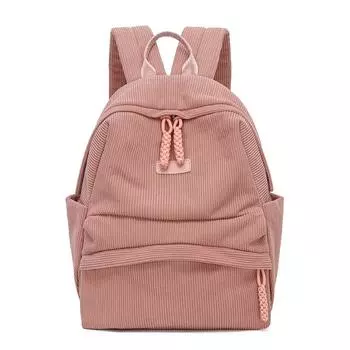 Однотонный рюкзак Женский вельветовый рюкзак Студенческий школьный рюкзак розовый