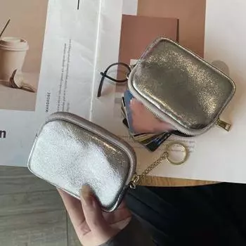 Однотонный серебряный кошелек из натуральной кожи, сумка для мелочей, модный дизайн, кошелек для монет на молнии для женщин серебряный