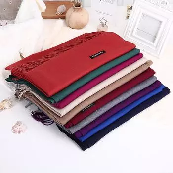 Однотонный шарф для женщин зимой, утолщенный и теплый, универсальный, для студентов, одноцветный шарф с кисточками, имитация кашемира, шаль 175*70cm