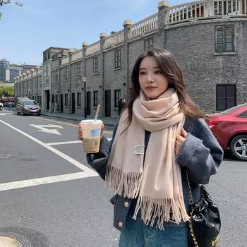 Однотонный шарф для женщин зимой, утолщенный и теплый, универсальный, для студентов, одноцветный шарф с кисточками, имитация кашемира, шаль 70*200CM