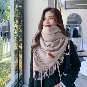 Однотонный шарф для женщин зимой, утолщенный и теплый, универсальный, для студентов, одноцветный шарф с кисточками, имитация кашемира, шаль 70*200CM