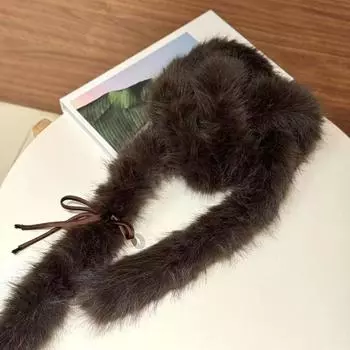 Однотонный шарф из искусственного меха с бантом Харадзюку Женский шарф Модный Y2k Шарф с бантом Женский коричневый