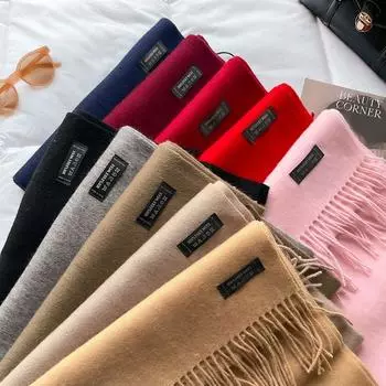 Однотонный шерстяной шарф женский теплый Sense Of High-End классический унисекс зимний длинный красный платок 180*65 красный