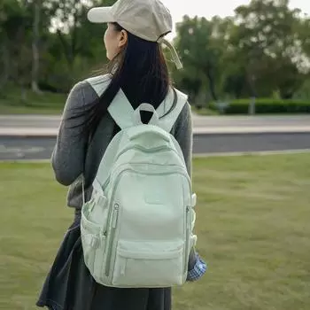 Однотонный школьный рюкзак для студента, женский рюкзак большой вместимости, дорожный рюкзак зелёный
