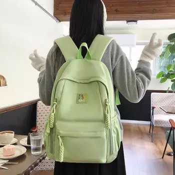 Однотонный школьный рюкзак для женщин, большой емкости, легкий рюкзак для учеников средней школы розовый