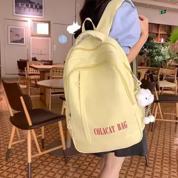 Однотонный школьный рюкзак с буквенным принтом для женщин, большой емкости чёрный