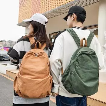 Однотонный школьный рюкзак, школьный рюкзак из мытой ткани для старшеклассников чёрный