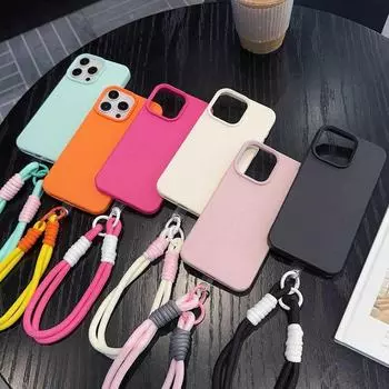 Однотонный силиконовый чехол с ремешком для Apple iPhone 11/12/13/14 Pro/15 Pro Max iPhone15plus белый