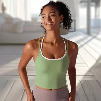 Однотонный спортивный бюстгальтер из двухслойного нейлона с перекрестными бретелями для женщин, фитнеса, бега, йоги S жёлтый