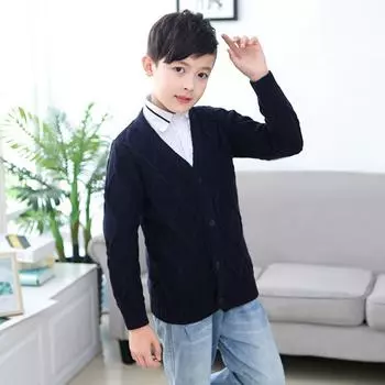 Однотонный свитер для мальчиков, кардиган, детское вязаное пальто 120