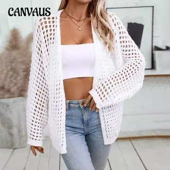 Однотонный свитер кардиган осенний женский свободный ажурный вязаный свитер толстый вязаный свитер S белый