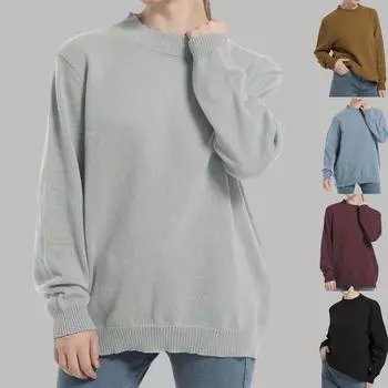 Однотонный свитер с круглым вырезом, европейский и американский, осень и зима, новый универсальный повседневный вязаный свитер с круглым вырезом для поездок на работу L чёрный