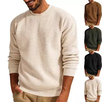 Однотонный свитер с круглым вырезом, пуловер, вязаный свитер, мужской повседневный топ, мужской свитер XXXL коричневый