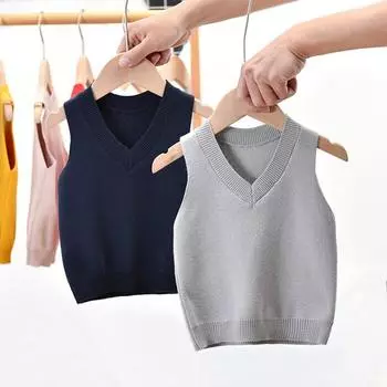 Однотонный свитер с v-образным вырезом для мальчиков и девочек, детский топ 90